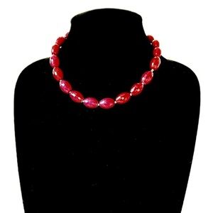 WHBM | Elegant Dyed Red Jade Faceted Bead Collar Necklace | NWT